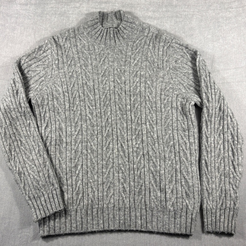 Express Mens Gray Cable Knit Mock Neck Sweater Large L Long Sleeve Pullover
